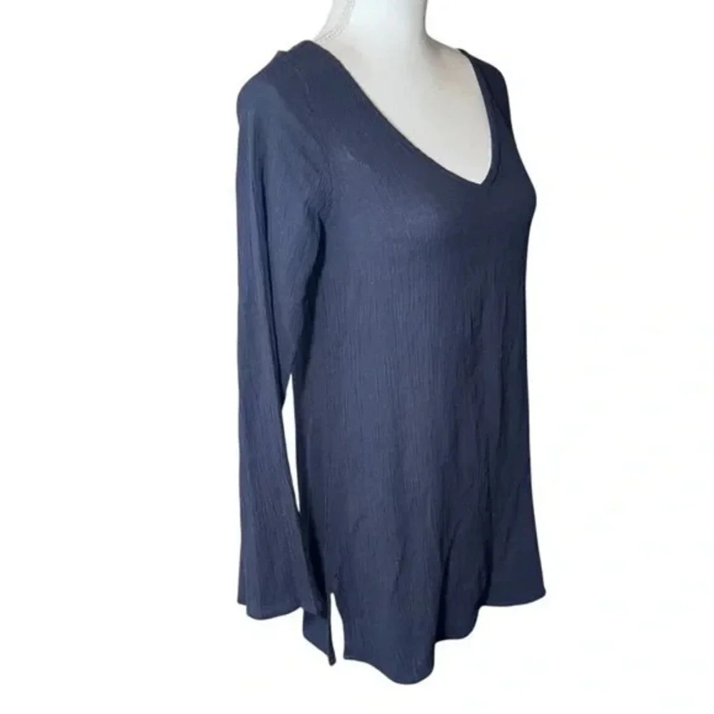 J.Crew Navy Blue‎ Cotton Gauze V-Neck Tunic Top Open Tie Back Small Beachy NWT